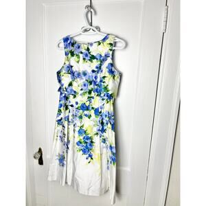 Lauren Ralph Lauren Women's Dressy Blue Yellow Floral White A-Line Dress Size 4